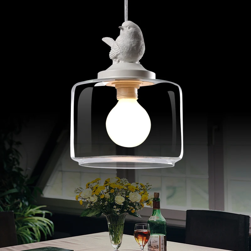

Simig lighting new art creative nordic resin glass hanging bird light lamp modern indoor luminaire suspension, White