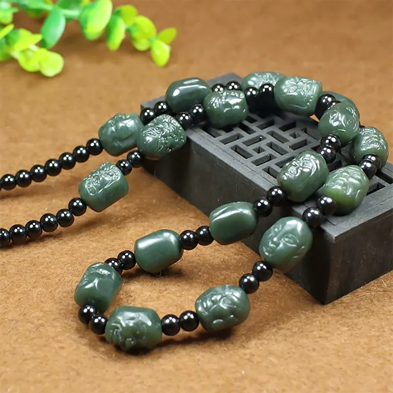 

New Hetian Qingyu Eighteen Arhat Necklace Men's Lanyard Domineering Buddha Head Pendant Jade Pendant Necklace, Picture shows