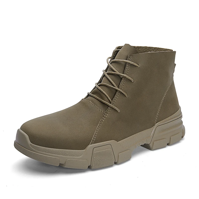 

Lace-up genuine leather cowboy ankle outdoor black desert boots for men, Black/green