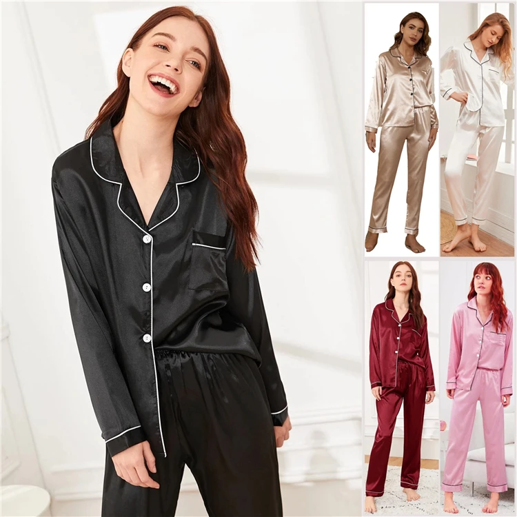 

Hot Sale Homewear Pajamas Set Satin Women's Sleepwear