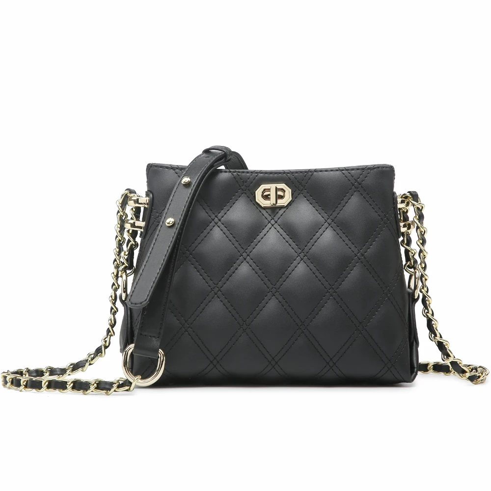 

2021 New Women Diamond Lattice Shoulder Bags Ladies Joker Leisure Black Fashion Luxury Genuine Leather Chain Shoulder Bags