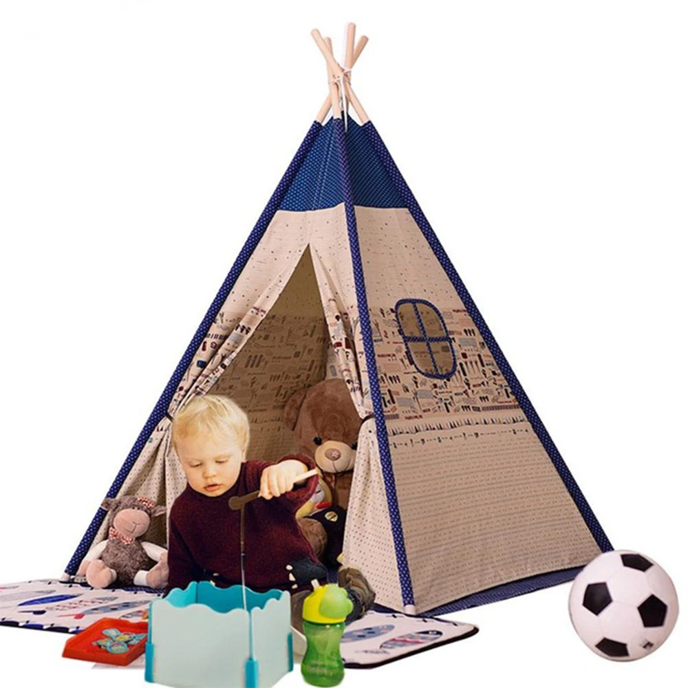 

FunFishing Children Kids Indoor Play Big White Cotton Canvas Camping Wood Teepee Large Tipi Indian Tent