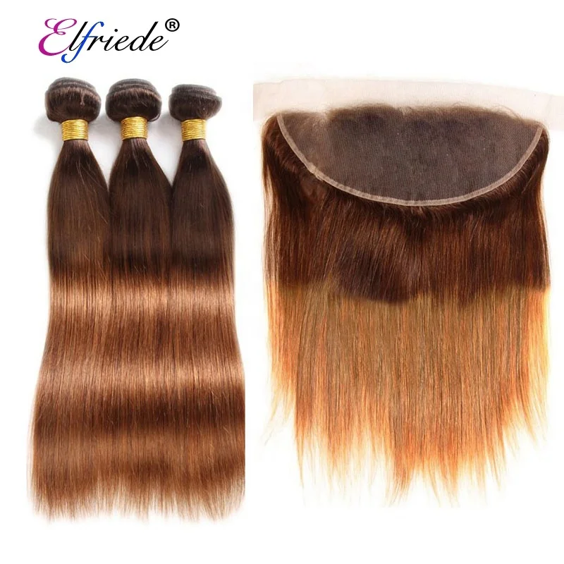 

#T 4/30 Straight Hair Bundles with Frontal Ombre Brazilian Remy Human Hair Weaves with 13"x4" Lace Frontal JCXT-195