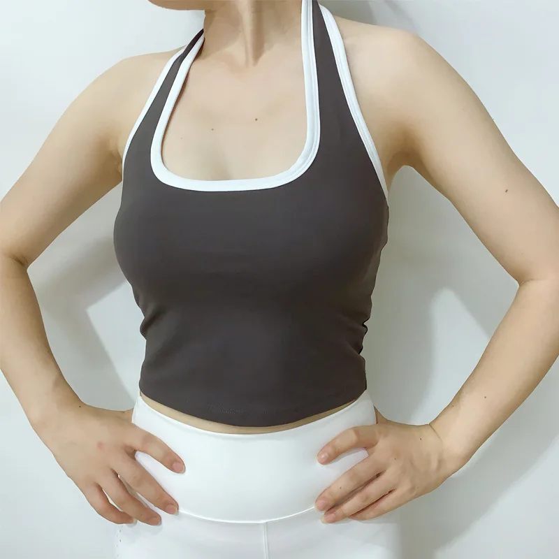 

Beauty back sports fitness top chest pads gathered quick drying training sling yoga vest women