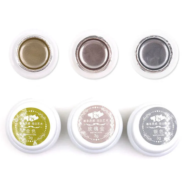 

Hot sale 3g metal painting gel gold and silver nail glue 3d mirror nail polish decoration glue, 3 colors