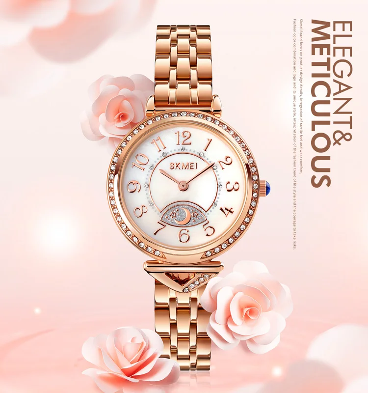 

SKMEI 1658 classic textured dial women's diamond waterproof watch, 2 colors