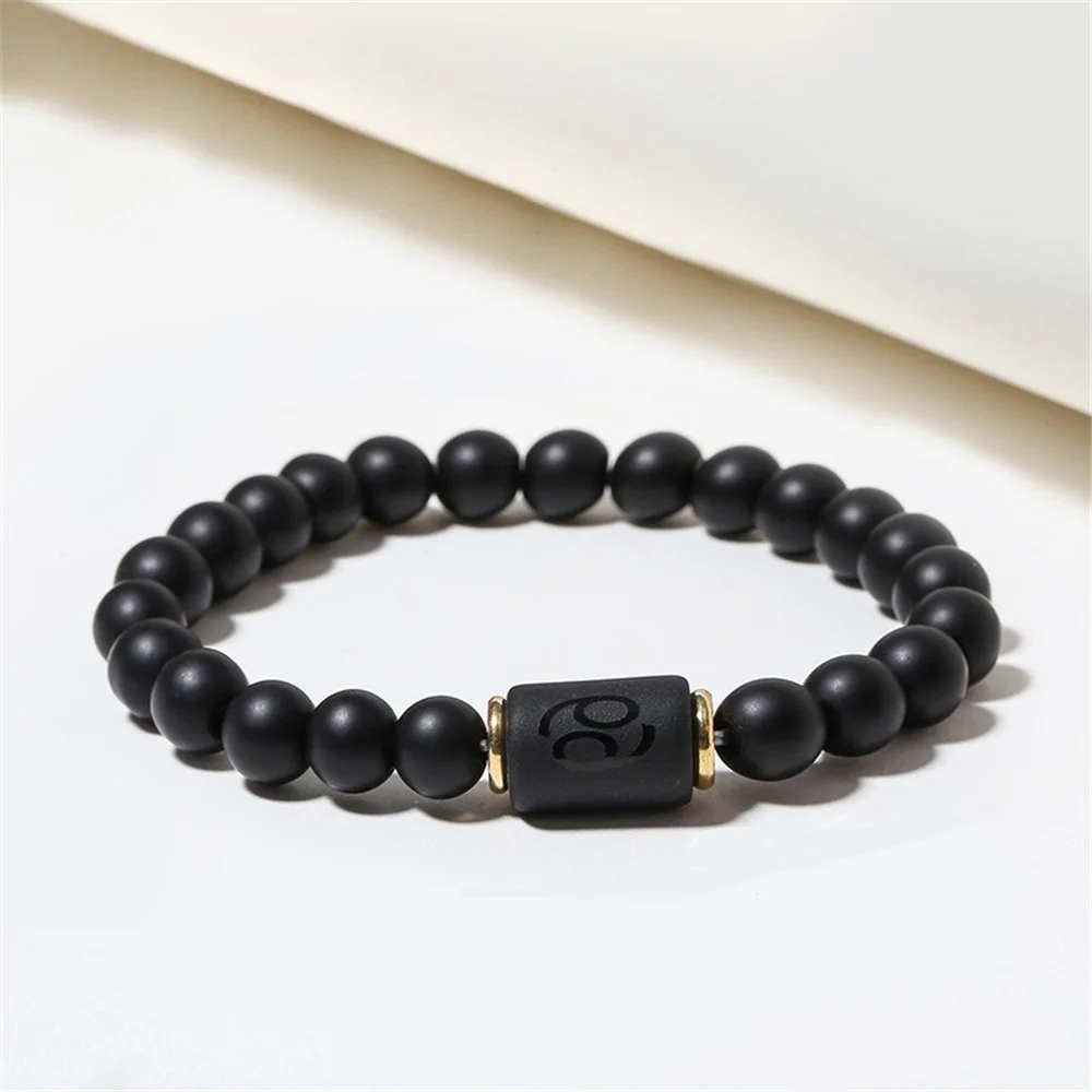 

Handmade Natural Stone Zodiac Sign Stretch Bracelet Black Agate Beads Bracelets Black Obsidian Zodiac Beaded Bracelets