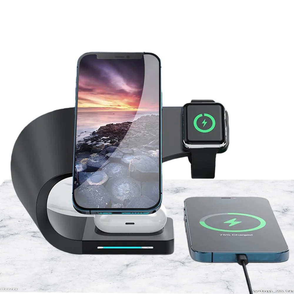 

New Product Idea 2021 Custom Mobile Phone 3 in 1 Magnetic 15W 10W Qi Fast Wireless Charger Lamp Stand Led Android