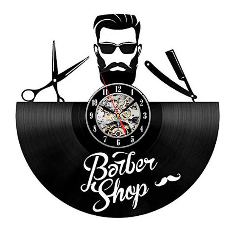 

1PCS Barber Vinyl Record 3D Wall Clock Modern Design Wall Watch Barber Shop Hairdresser Wall Decor For Beauty Salon Dial Vision