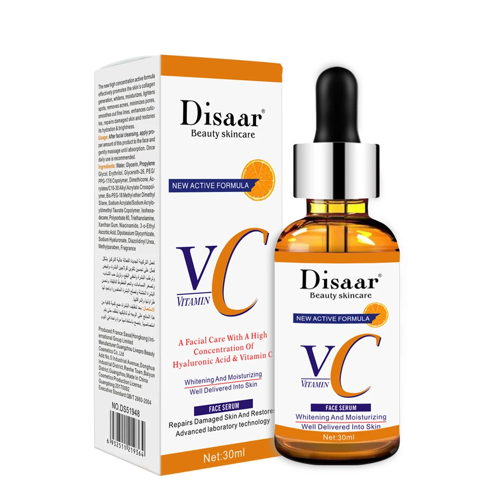 

100% natural Organic VC Skin Care Face Serum Moisturizing Anti Aging Essence Vitamin C Hyaluronic Acid Facial Whitening Serum