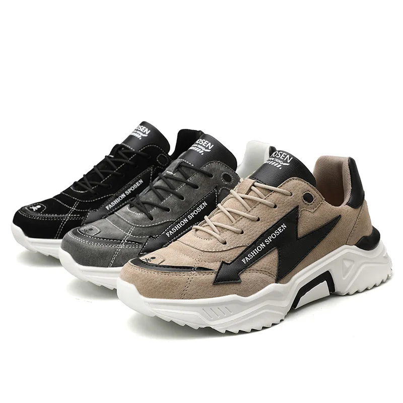 

New style suede leather sneakers men's casual shoes thick-soled trendy men's shoes, Costomized