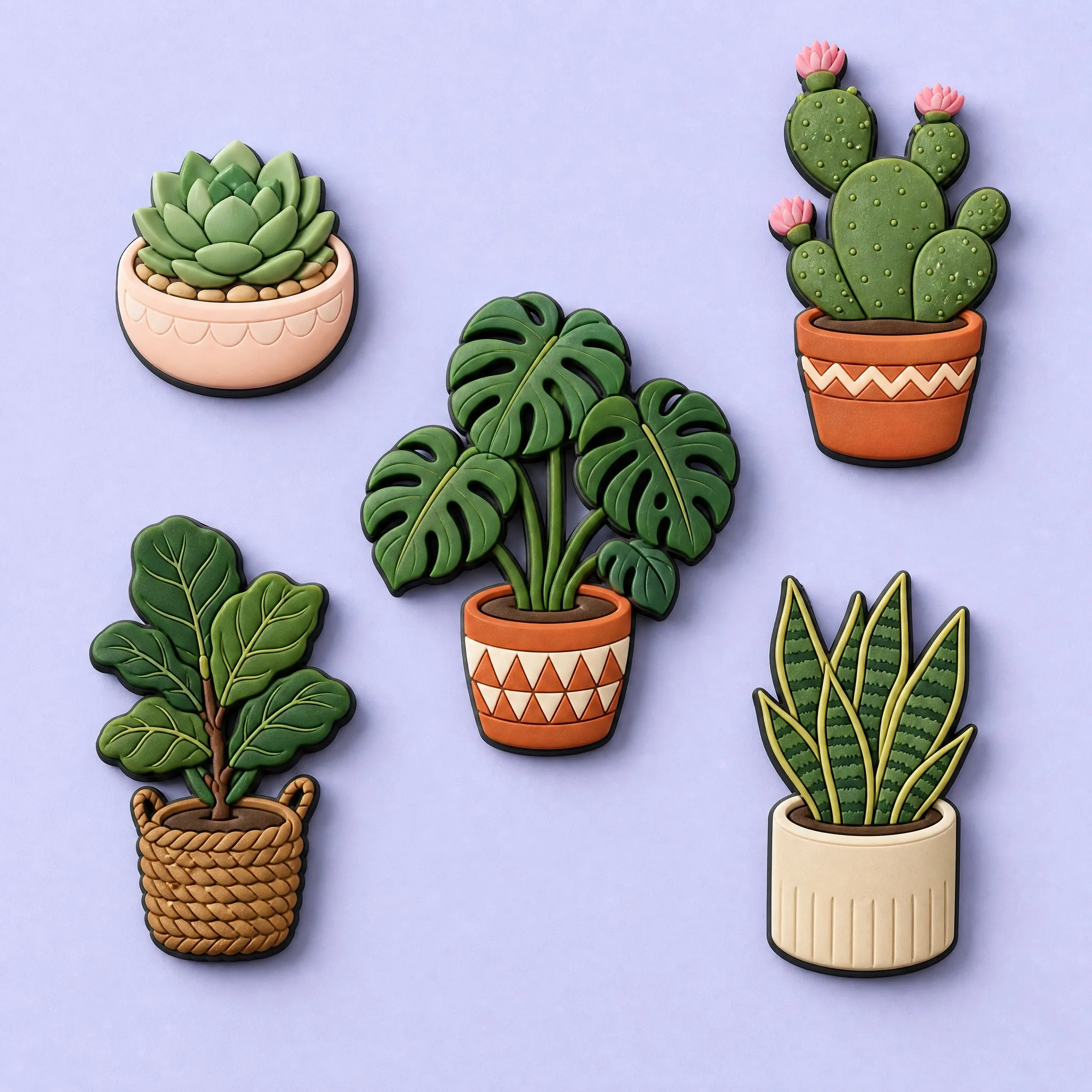 5-Piece Botanical Potted Plant 3D Soft PVC Fridge Magnet Collection Lineup