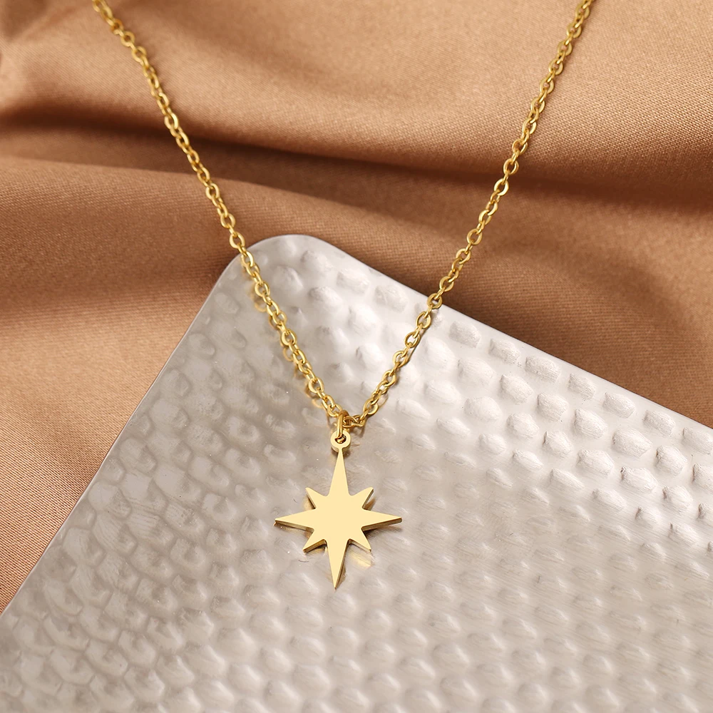 

Stainless Steel Necklaces Star Eight-pointed Star Clavicle Pendant Chain Fashion Necklace For Women Jewelry Party Best Gifts NEW, Silver gold