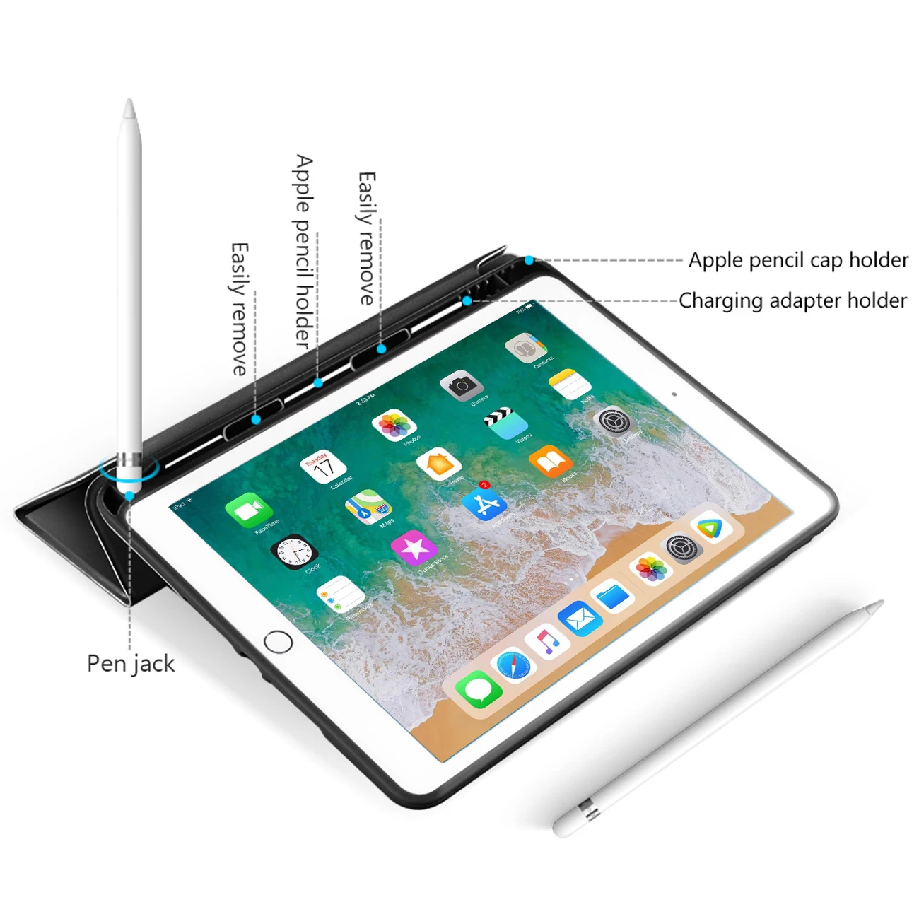 

Trifold Stand Protective Cover for iPad 10.2 inch 9th/8th/7th Generation Case(2021/2020/2019) with Pencil Holder