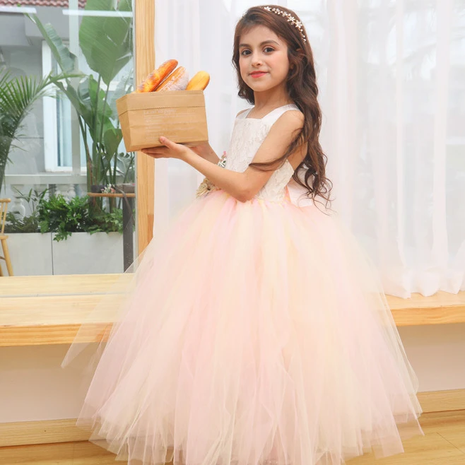 

New Design Children Elegant Ball Gowns Girl Lace Fluffy Wedding Dresses Flowers Tutu Tulle Dress, As picture shows