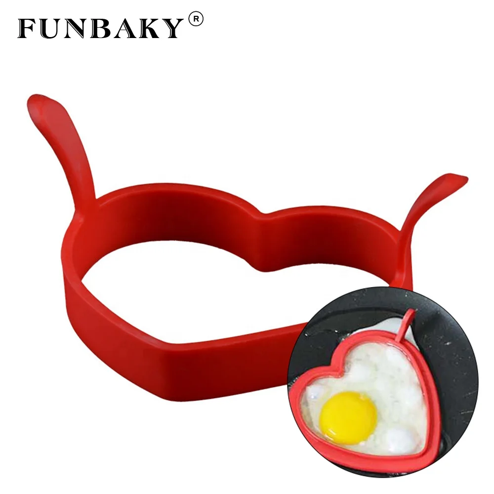 

FUNBAKY Valentine's Day Kitchen Tools Heart Shape Silicone Egg Mold with handle egg ring omelettes kitchen gadgets, Customized color