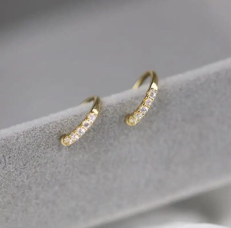 

925 Silver Minimalist Dainty Gold Plated Crystal Ear Cuffs Sparkle Pave CZ Band Ear Cuff Earrings