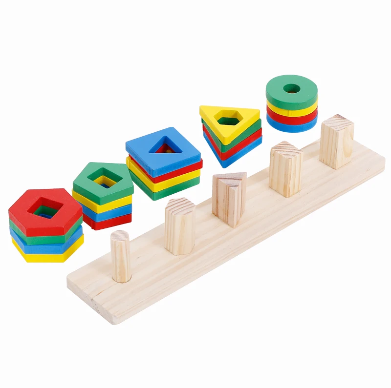 Wooden Geometric Blocks For Shape Sorter Cognitive And Matching Wooden