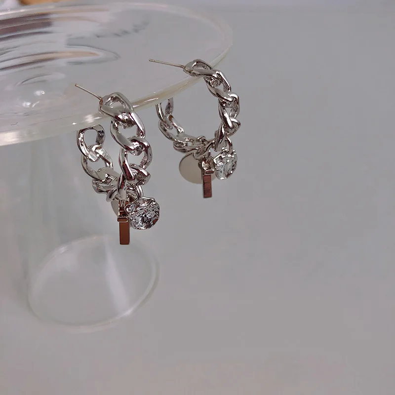

fashion drop crystal gold plated chain hoop earring