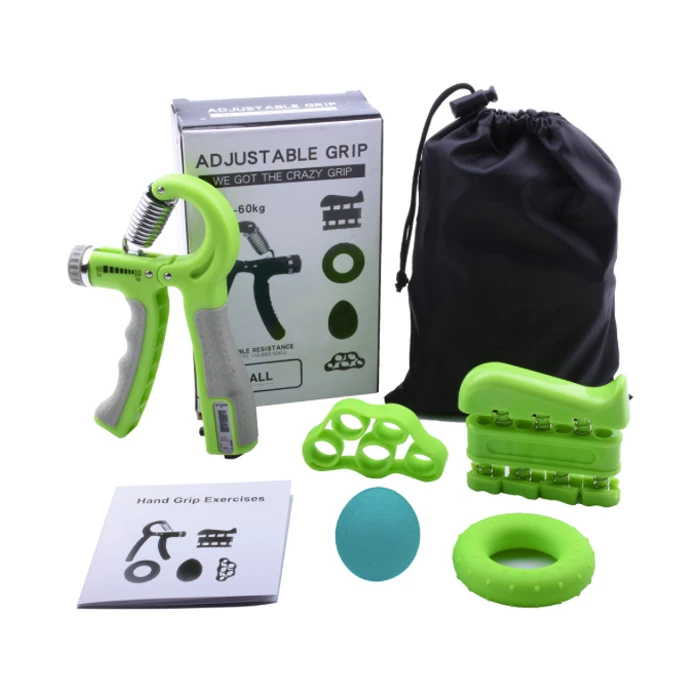 

Hand Exercise 5 pack Counting Hand Grip Strength Trainer Kit with Carry Bag, Black, blue, red, yellow, orange or custom