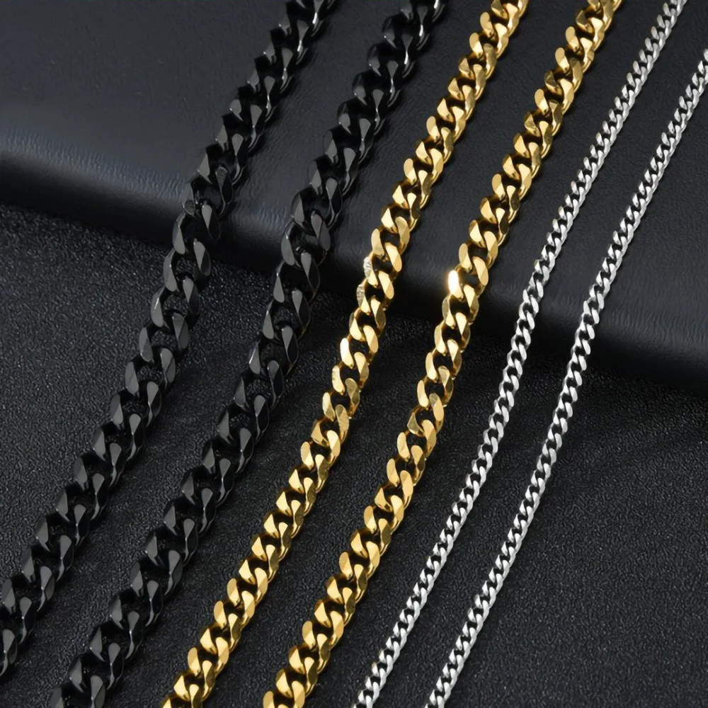 

3mm 5mm 7mm Hip Hop 18k Gold Plated Jewelry Wholesale Stainless Steel Cuban Link Chain Gold Necklace Bracelet For Men