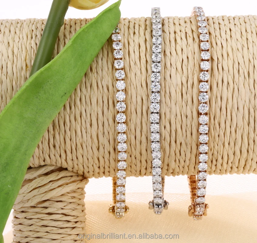 

Hot sale linear bracelets 3mm round synthetic moissanite diamond brilliant cut tennis bracelet ready to ship, Ef vs