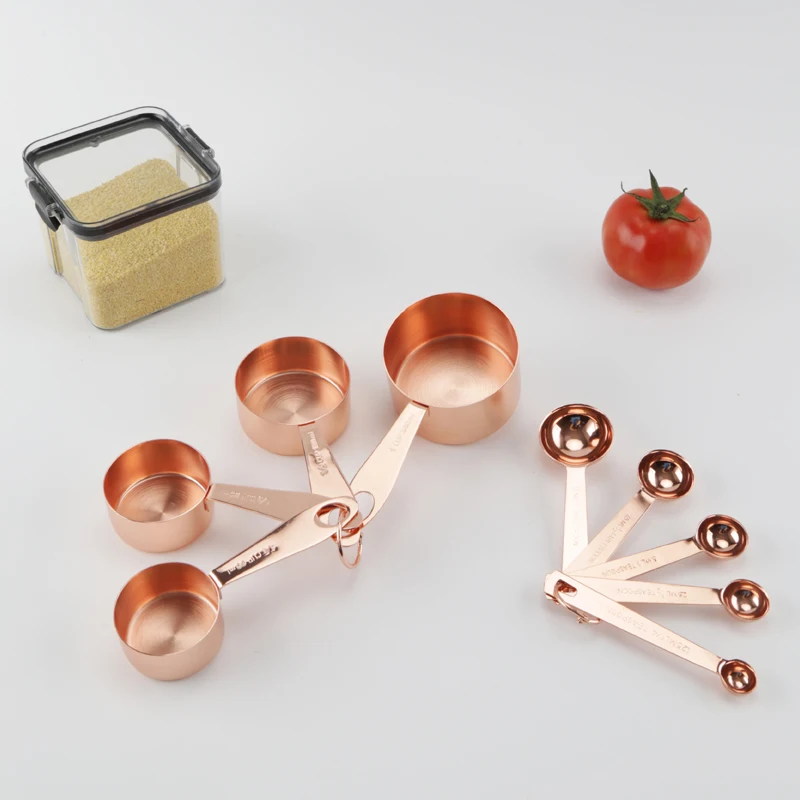 

Copper Plated Stainless Steel Measuring Cup and Spoon Stackable Set of 9 Measuring set, Rose glod plating