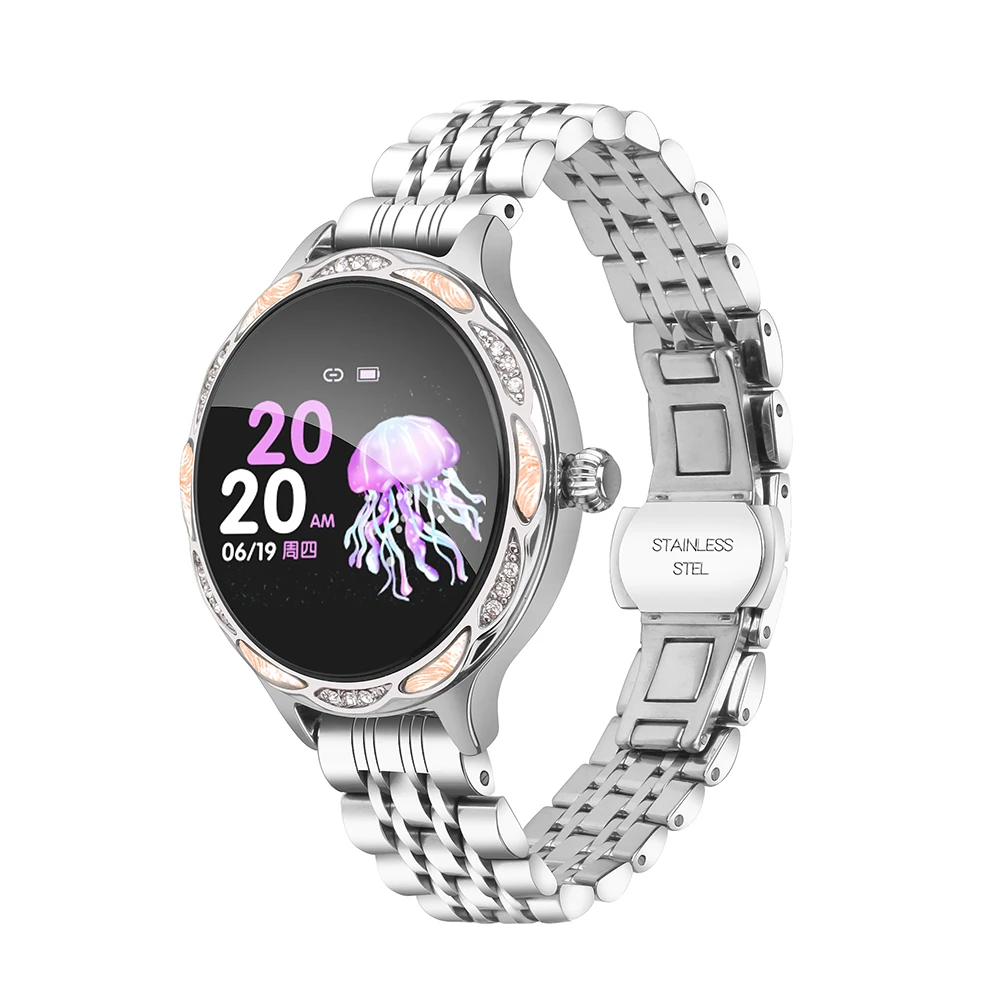 

M9 smart watch 2020 women IP68 stainless steel watch metal leather bracelet