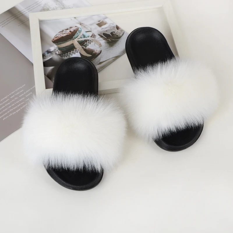 

2021 wholesale summer faux fur slippers furry slippers for women False hair Beach shoes furry flip flop slippers Fox wallet, Customize various colors