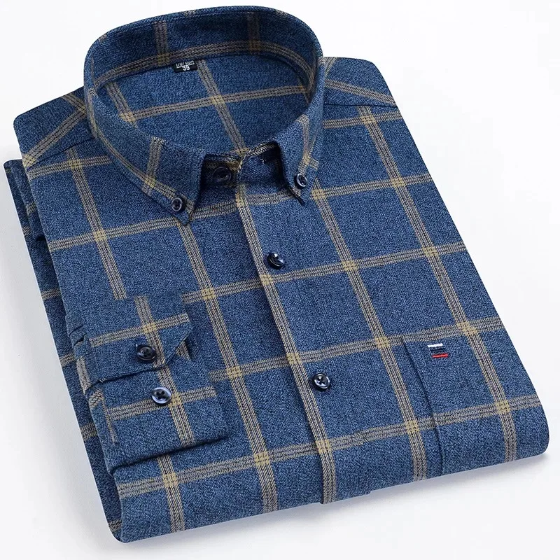 

S-7XL High Quality Men Plus Size Cotton Plaid Casual Long Sleeve Shirts