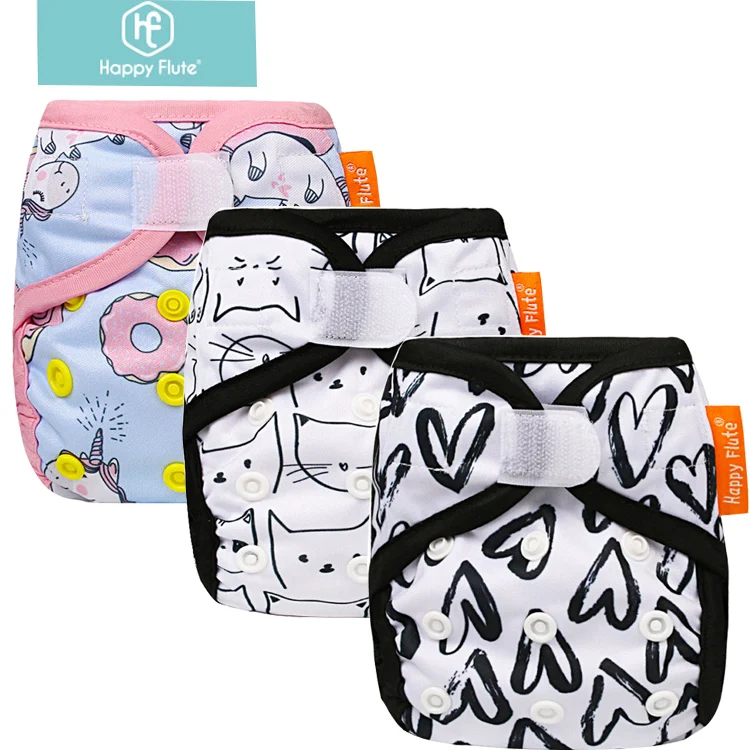 

Happy Flute Newborn Waterproof Diaper Cover Washable Cloth Diaper With Double Gussets
