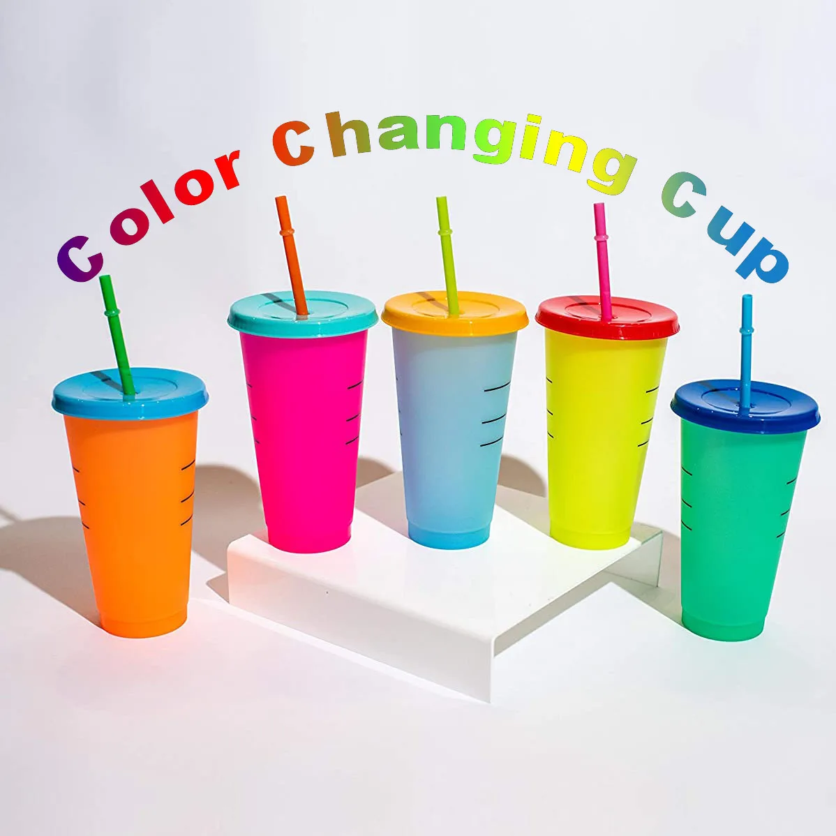 

24oz BPA Free Cold Drinking Vasos De Plastico Personalizados Reusable Plastic Color Changing Cup With Lid, Customized color