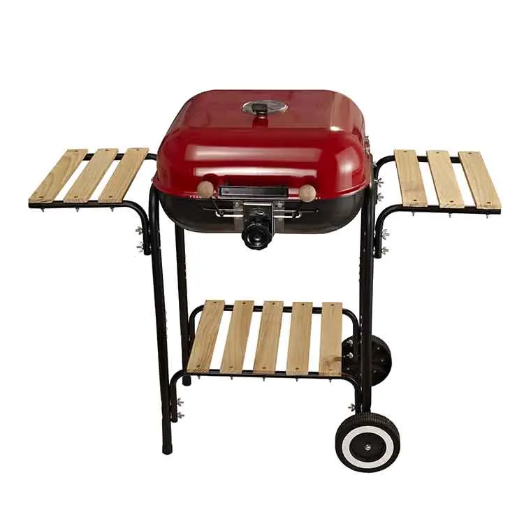 

Wholesale Outdoor Steel Metal Square Red Camping Charcoal Bbq Grill With Wheels, As picture