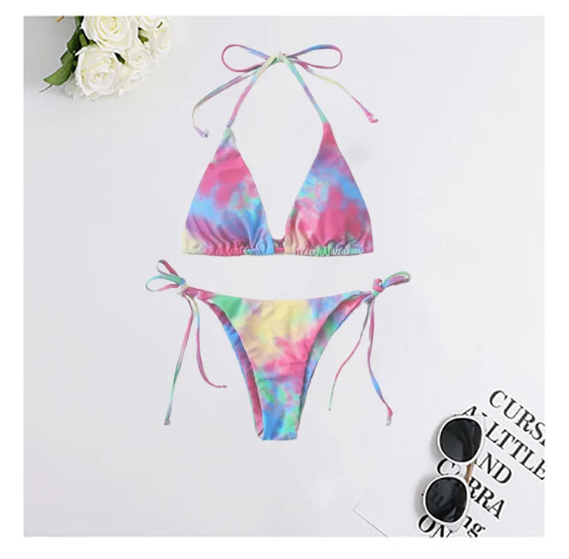 

Bikini wholesale Tie-dye Print String Bikini High Waisted Bikini Set Custom, Customized color