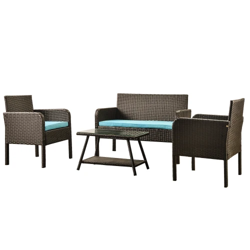 

ERUS 4 Pieces Patio Furniture Sets, Rattan Wicker Chair, Outdoor Conversation Sets for Garden Balcony Porch Poolside with Glass