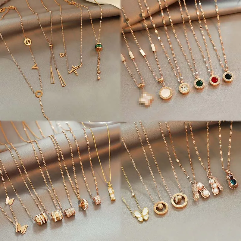 

Roman Personality Fashion Small Waist Gold Plated Pendant Titanium Steel Clavicle Chain Necklace For Women, Gold ,rose gold
