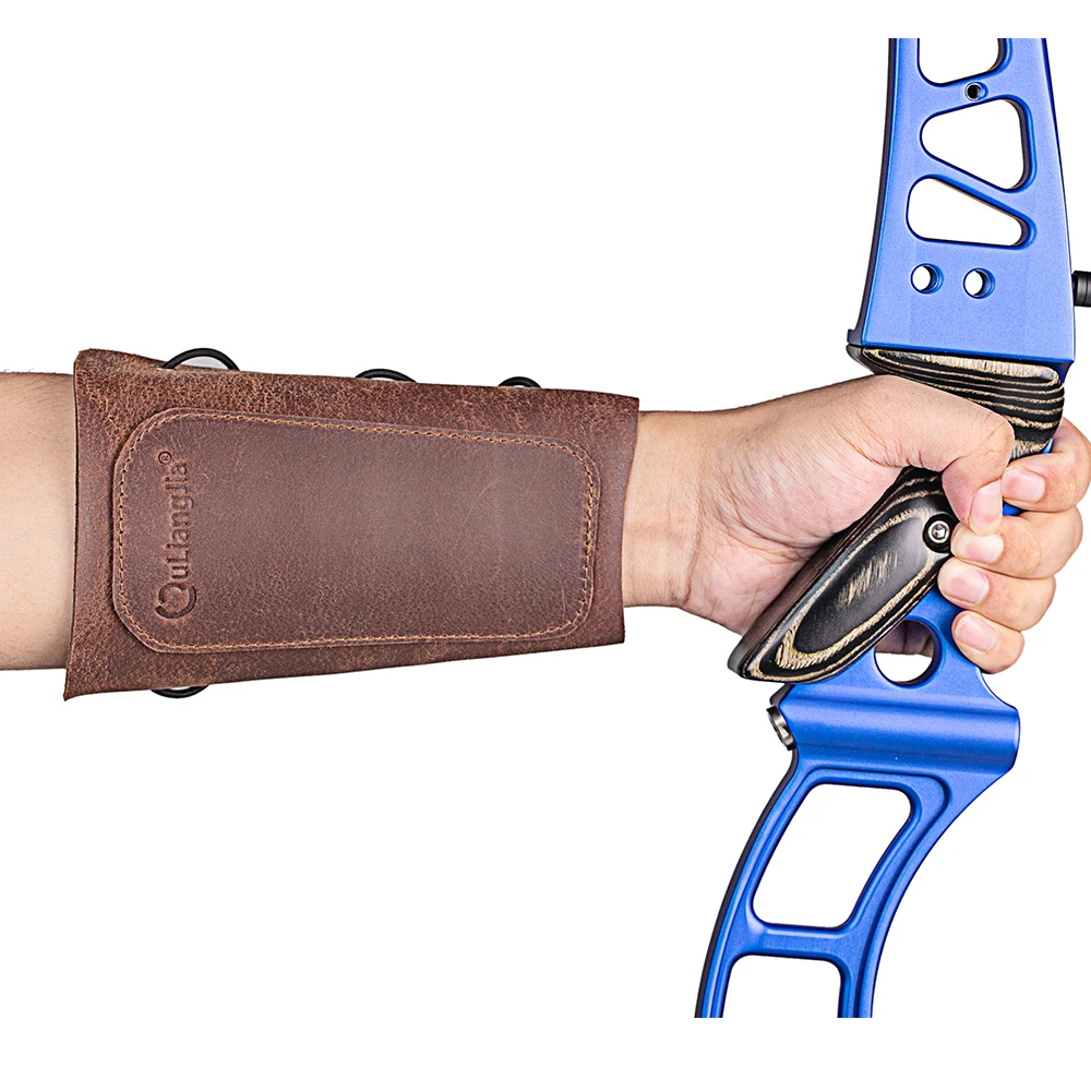 

High Quality Ouliangjia Hunting Leather Arm Protector Arm Guard With 3 Straps For Shooting, Brown