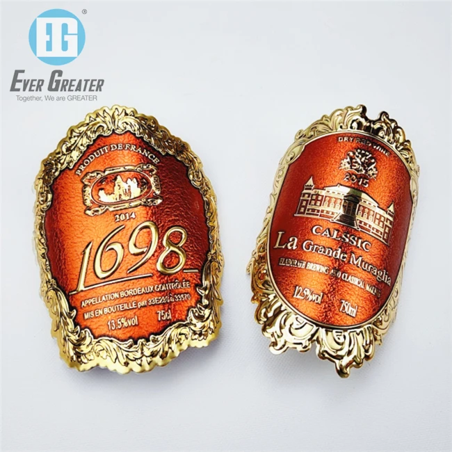 Custom Metal Adhesive Label Aluminum Metal Wine Bottle Label For Wine