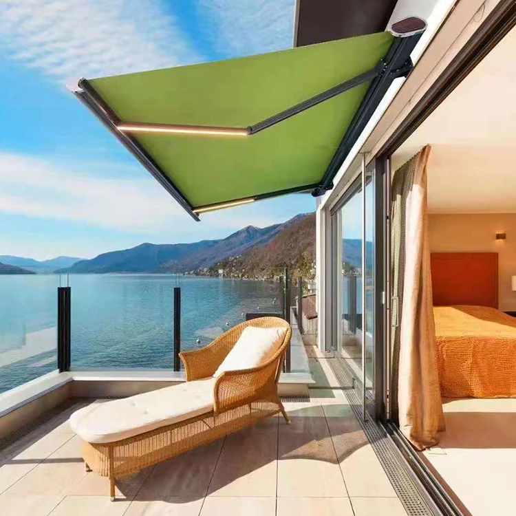 

Aluminum Waterproof Sunshade Pergola Canopy Restaurant Balcony Retractable Awning LED Light Customized awning, Customized colors