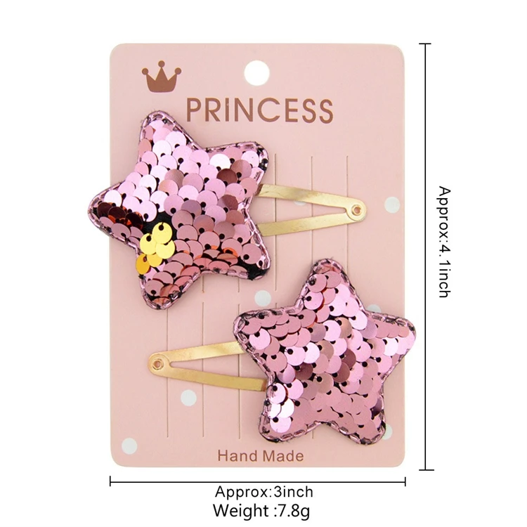 Wholesale Gold Colorful Star Heart Crown Bobby Pins Cute Sequin Hair Clips Accessories For Kids Girls