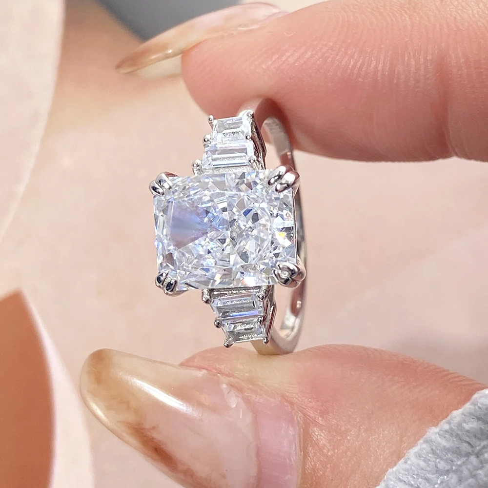 Custom 8A Cz Zirconia S925 Silver Ring Ice Cut Bridal Jewelry Diamond Engagement Wedding Promise Rings for Women