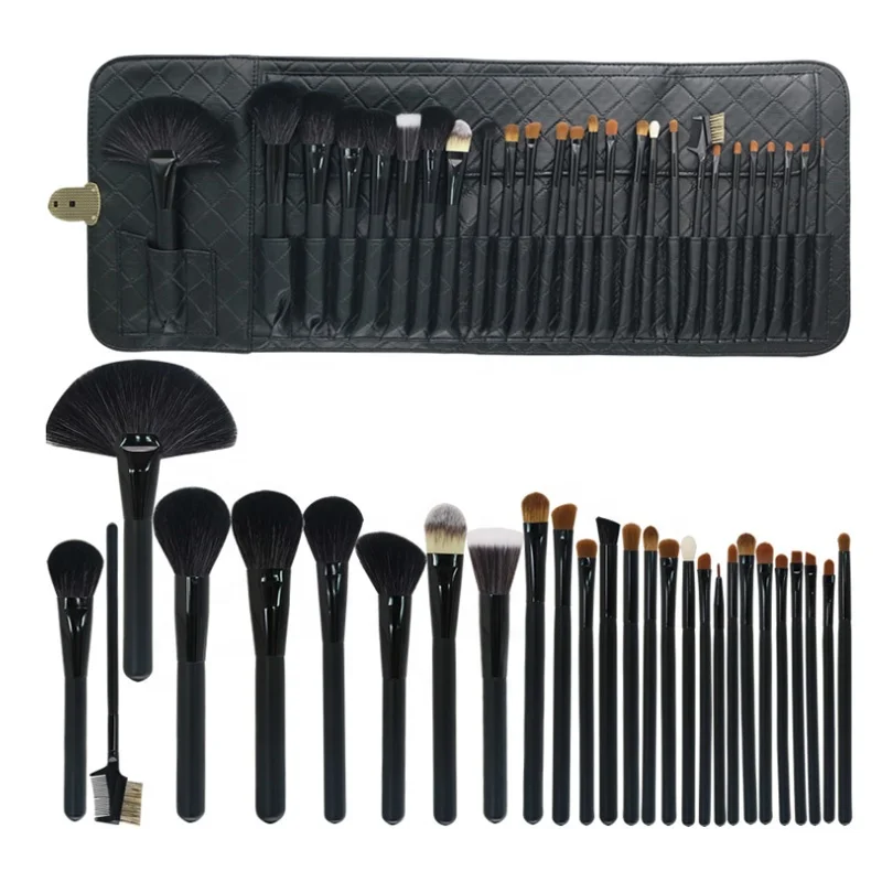 

26pcs High-end wool makeup brush set professional cosmetic makeup tools with wooden handle, Black and brown