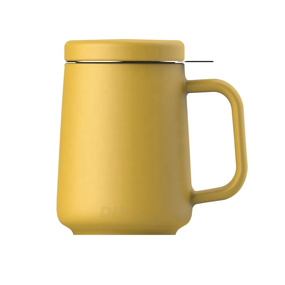

DHPO new arrival yellow ceramic tea mug strainer with ceramic lid, Black, white, gray, red, blue, green, yellow
