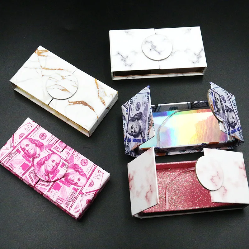 

Whosale Cutomized Dollar Style Creative Foldable Empty Paper Lash Packing Boxes With Clear Tray, Colorful
