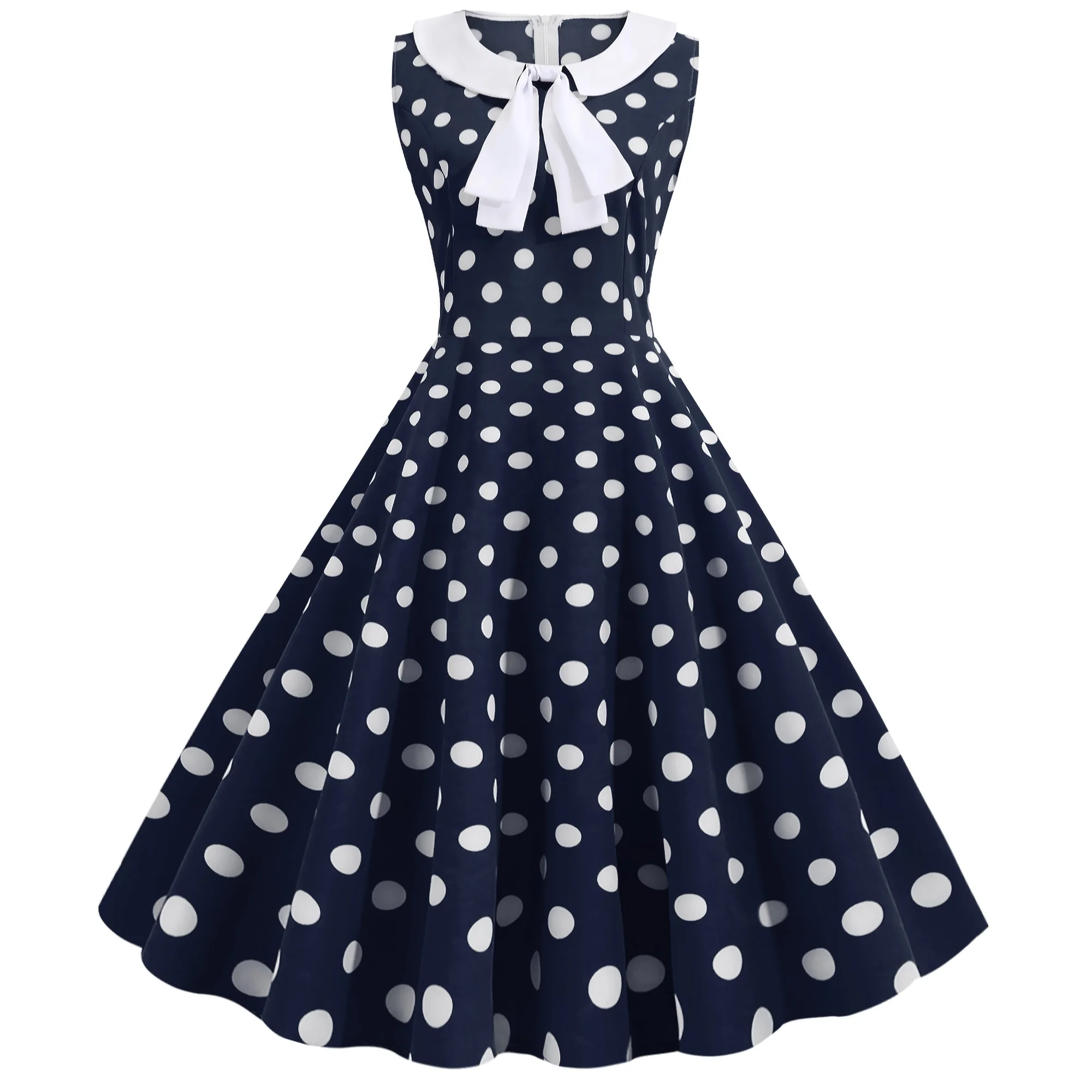 

SP-Y4092 Wholesale Women's Polka Dots White Sailor Tie Neck 1950s Vintage Dress