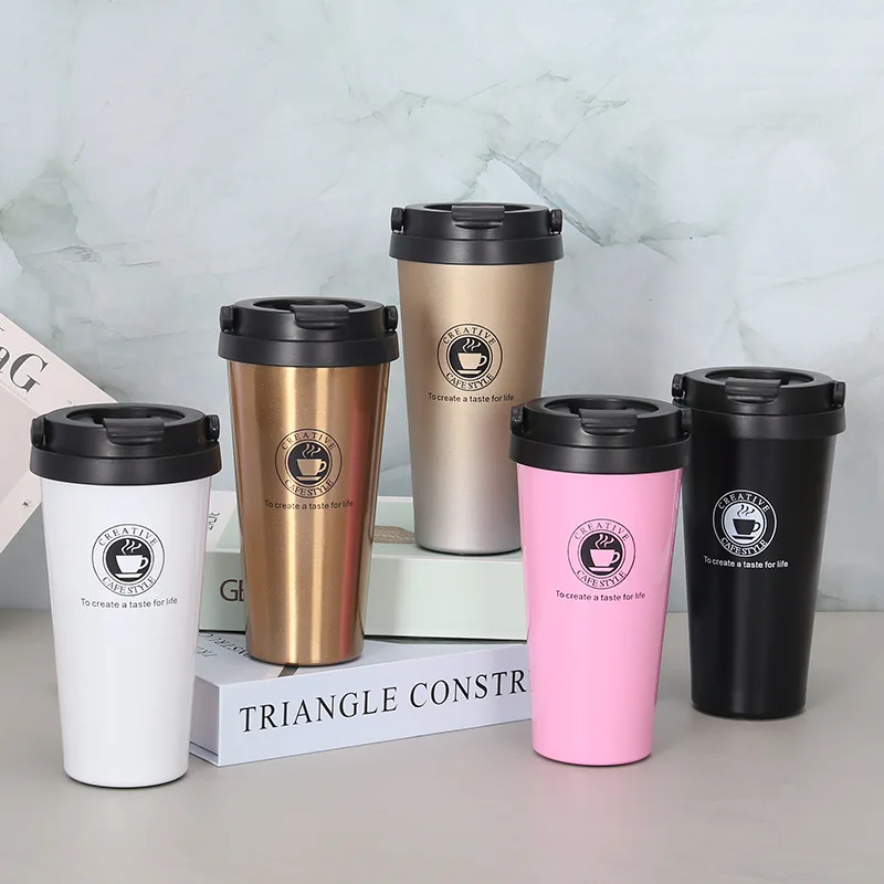 

Double-layer stainless steel vacuum coffee cup with flip lid, outdoor portable vacuum cup insulation water bottle, 14 color