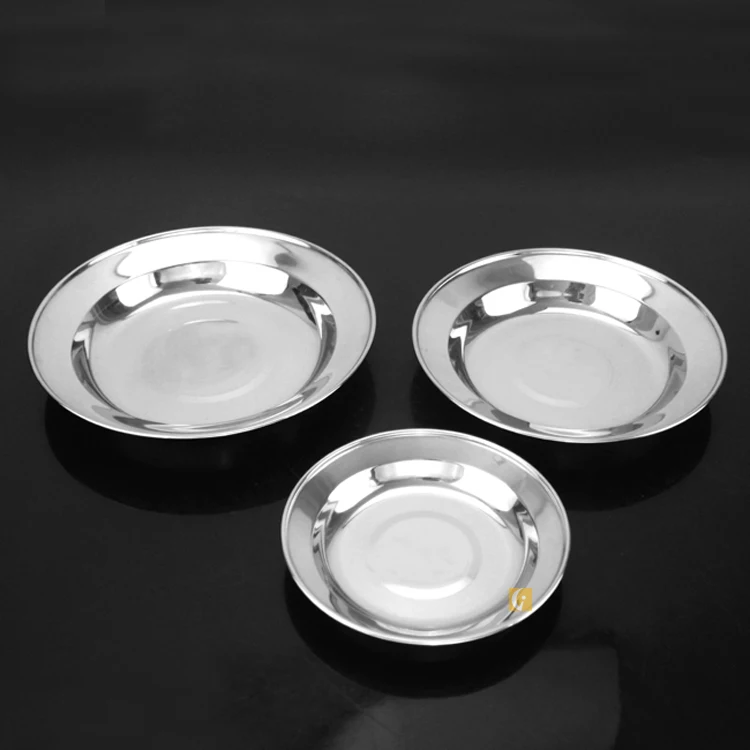 High Quality 201 Stainless Steel Dish Plate Round Food Tray Metal 