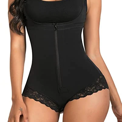 

Shapewear for Women Tummy Control Fajas Colombianas waist trainer Breasted open crotch Bodysuit women shapewear, Black + white