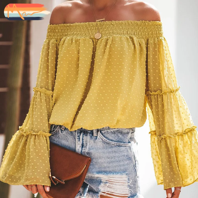 

Maxnegio off shoulder ruffles tops off the shoulder shirts