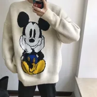 

New arrival crew neck western style cartoon mouse print loose women sweater